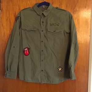 Army green button down double pocket blouse